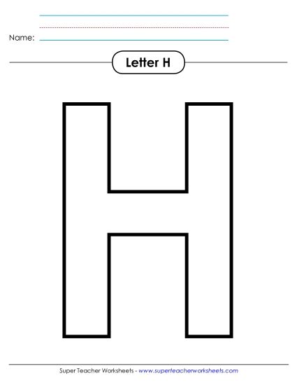 Letter Recognition - Outline - Uppercase H (Printable PDF Worksheet)