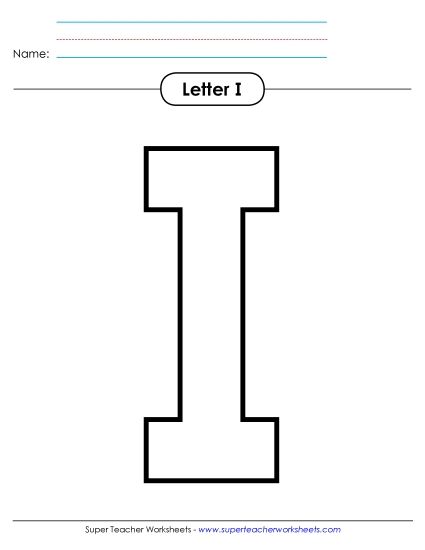 Letter Recognition - Outline - Uppercase I (Printable PDF Worksheet)