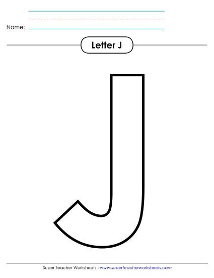 Letter Recognition - Outline - Uppercase J (Printable PDF Worksheet)