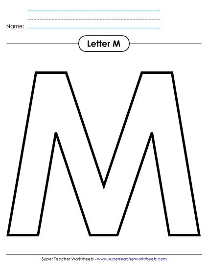 Letter Recognition - Outline - Uppercase M (Printable PDF Worksheet)