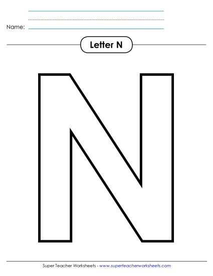 Letter Recognition - Outline - Uppercase N (Printable PDF Worksheet)