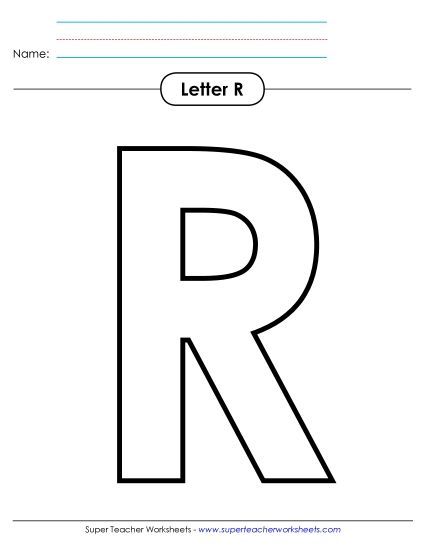 Letter Recognition - Outline - Uppercase R (Printable PDF Worksheet)