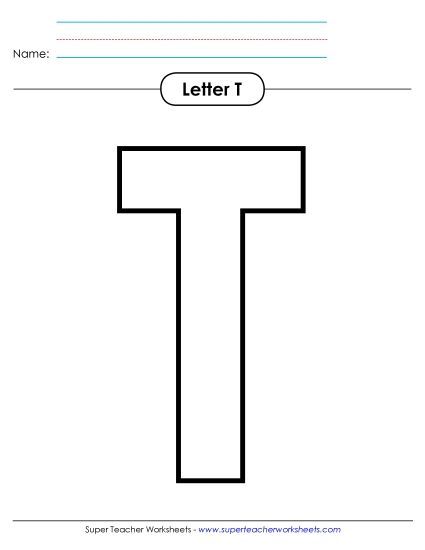 Letter Recognition - Outline - Uppercase T (Printable PDF Worksheet)