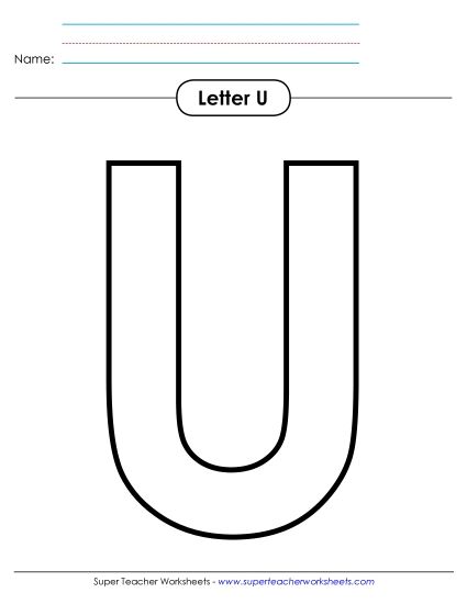 Letter Recognition - Outline - Uppercase U (Printable PDF Worksheet)