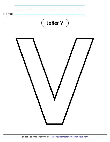 Letter Recognition - Outline - Uppercase V (Printable PDF Worksheet)