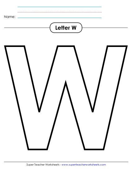 Letter Recognition - Outline - Uppercase W (Printable PDF Worksheet)