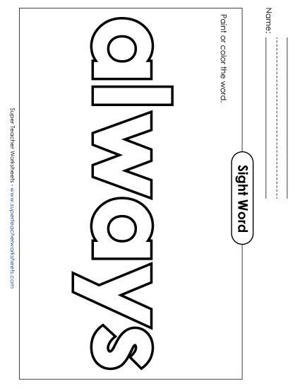 Paint or Color: Always (Printable PDF Worksheet)