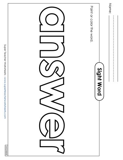 Paint or Color: Answer (Printable PDF Worksheet)