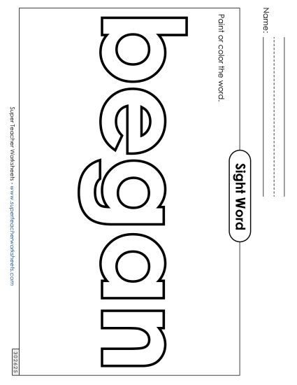 Paint or Color: Began (Printable PDF Worksheet)