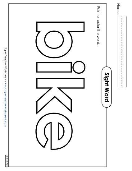 Paint or Color: Bike (Printable PDF Worksheet)