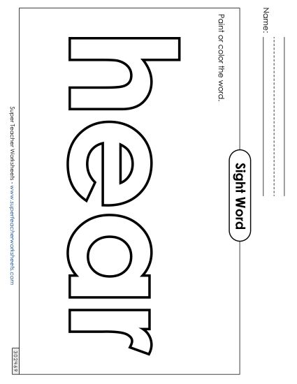 Paint or Color: Hear (Printable PDF Worksheet)