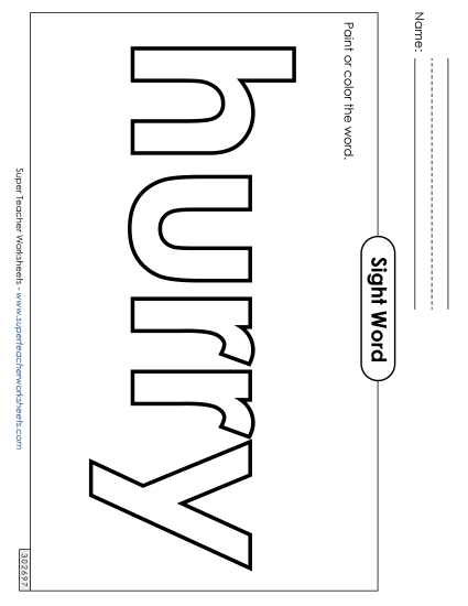 Paint or Color: Hurry (Printable PDF Worksheet)