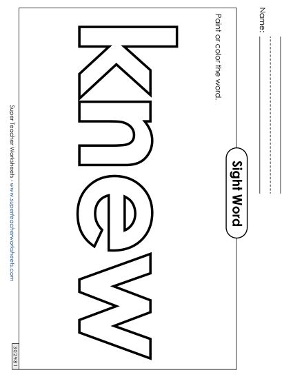 Paint or Color: Knew (Printable PDF Worksheet)