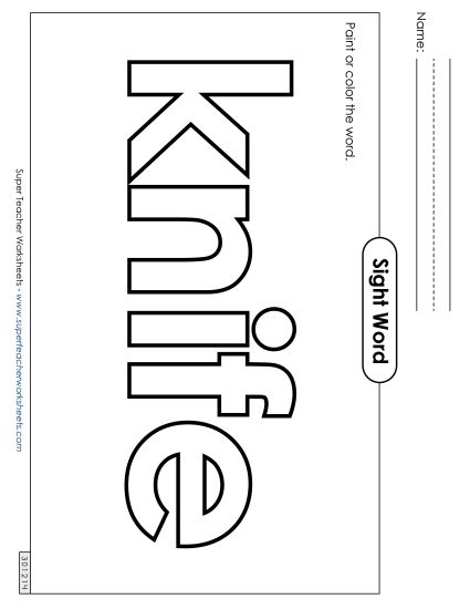 Paint or Color: Knife (Printable PDF Worksheet)