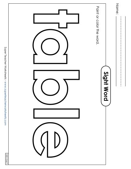 Paint or Color: Table (Printable PDF Worksheet)