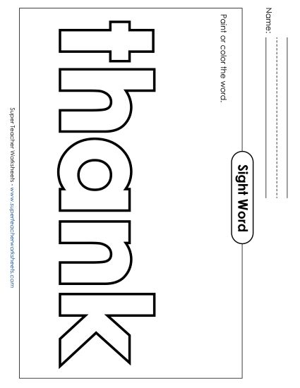 Paint or Color: Thank (Printable PDF Worksheet)