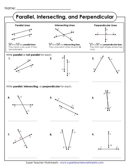 Parallel, Intersecting, Perpendicular (Printable PDF Worksheet)