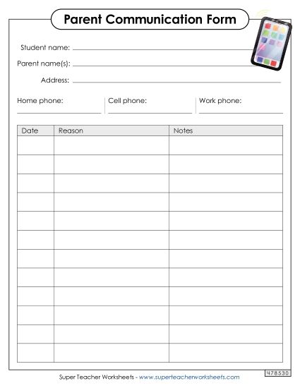 Parent Communications - Parent Communication Log (Printable PDF Worksheet)