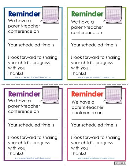 Parent Communications - Parent-Teacher Conference Reminder  (Printable PDF Worksheet)