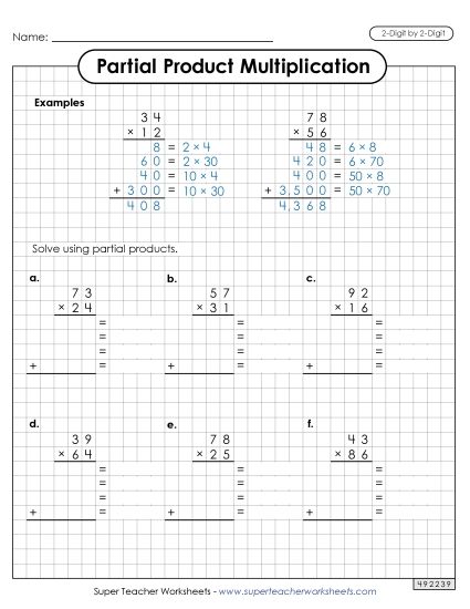 2-Digit by 2-Digit - Partial Products Graph Paper (2-Digit by 2-Digit) (Printable PDF Worksheet)
