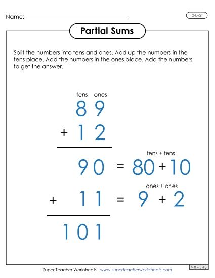 Partial Sums - Partial Sums Anchor Chart (2-Digit) (Printable PDF Worksheet)