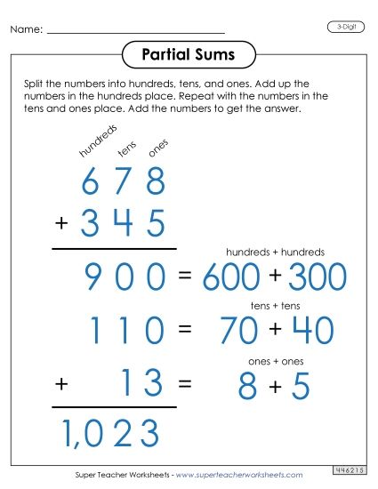 Partial Sums - Partial Sums Anchor Chart (3-Digit) (Printable PDF Worksheet)