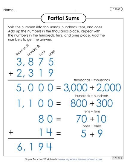 Partial Sums - Partial Sums Anchor Chart (4-Digit) (Printable PDF Worksheet)