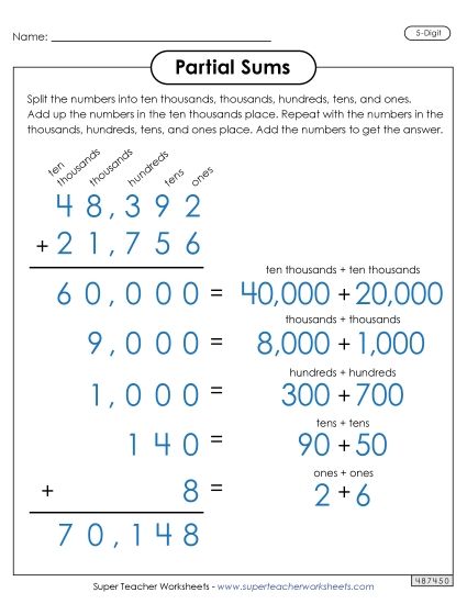 Partial Sums - Partial Sums Anchor Chart (5-Digit) (Printable PDF Worksheet)