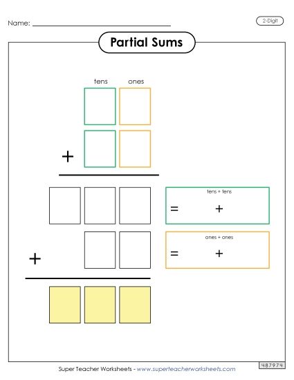 Partial Sums - Partial Sums Outline (2-Digit) (Printable PDF Worksheet)