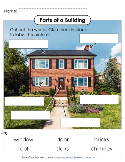 Buildings - Parts of a Building Cut & Glue Activity  (Printable PDF Worksheet)