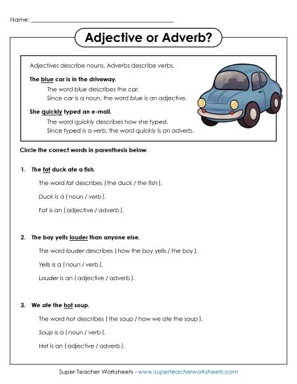 Worksheets - Parts of Speech: Adjectives vs. Adverbs (Printable PDF Worksheet)