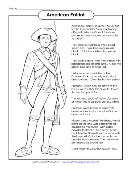 Worksheets and Activities - Patriot Soldier (Printable PDF Worksheet)