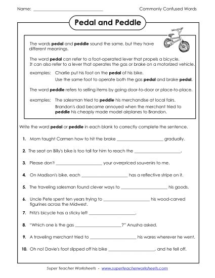 Pedal and Peddle (Printable PDF Worksheet)