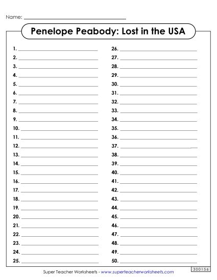 Penelope Peabody Answer Sheet (Printable PDF Worksheet)