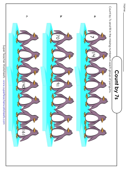 Skip Count by 7s - Penguin Counting: Count by 7s (Printable PDF Worksheet)