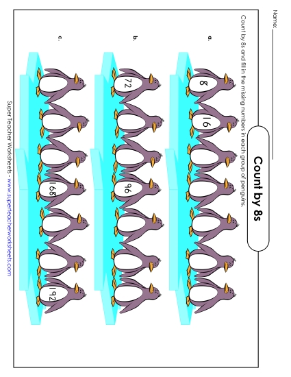 Skip Counting by 8s - Penguin Counting: Count by 8s (Printable PDF Worksheet)