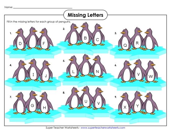 Alphabet Patterns - Penguin Letters (Upper-Case) (Printable PDF Worksheet)