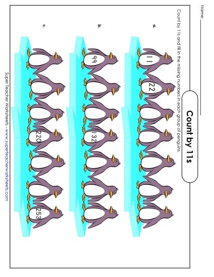 Penguins - Count By 11s (Printable PDF Worksheet)