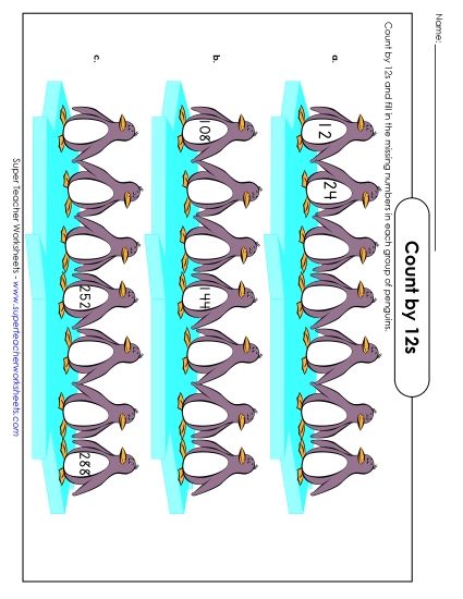 Penguins - Count By 12s (Printable PDF Worksheet)