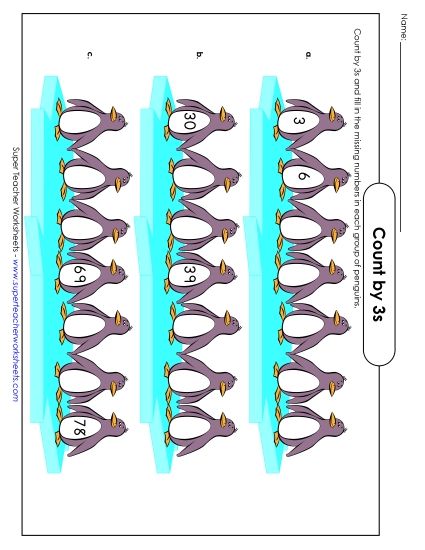Penguins - Count by 3s (Printable PDF Worksheet)