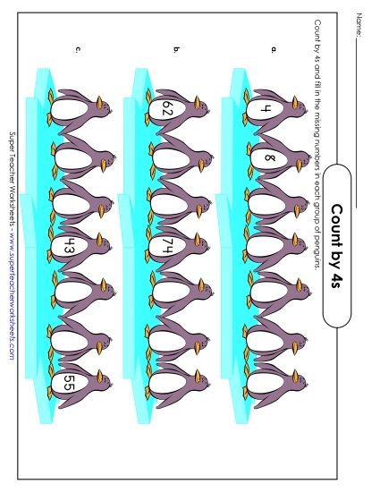 Penguins - Count by 4s (Printable PDF Worksheet)