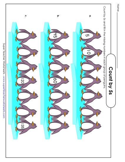 Penguins - Count by 5s (Printable PDF Worksheet)