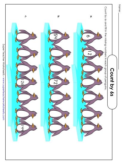 Penguins - Count By 6s (Printable PDF Worksheet)