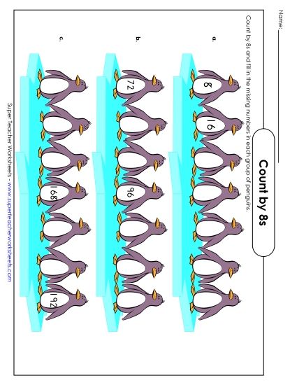 Penguins - Count By 8s (Printable PDF Worksheet)