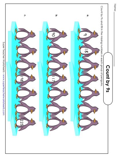 Penguins - Count By 9s (Printable PDF Worksheet)