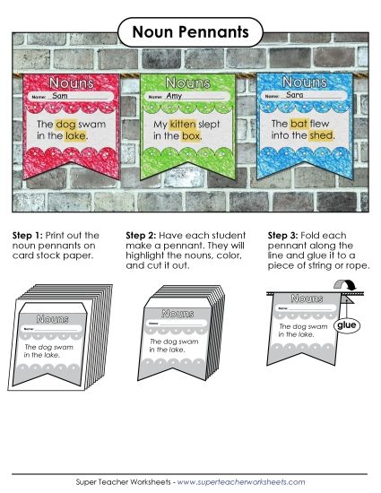 Basic Nouns - Pennant Flags: Nouns (Printable PDF Worksheet)