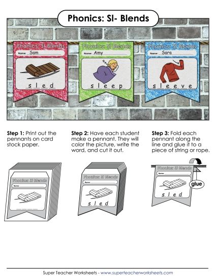 Cut and Glue Activities - Pennant (Sl- Words)  (Printable PDF Worksheet)