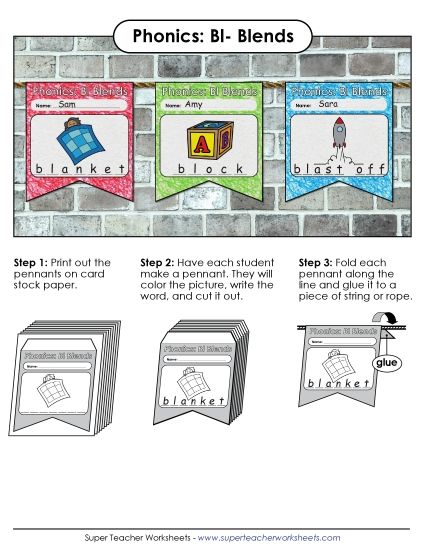Cut and Glue Activities - Pennants (Bl- Words)  (Printable PDF Worksheet)