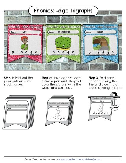 Cut-and-Glue Activities - Pennants (-dge Words) (Printable PDF Worksheet)