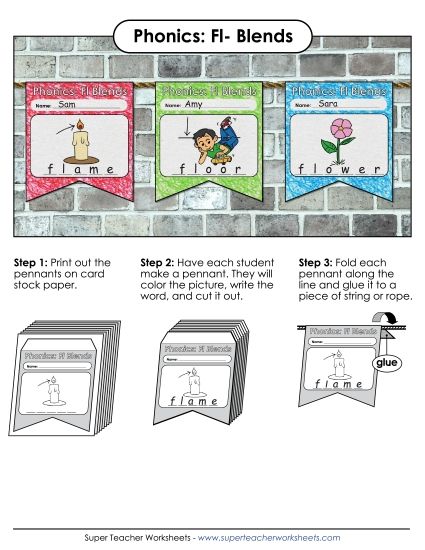 Cut and Glue Activities - Pennants (Fl- Blends) (Printable PDF Worksheet)